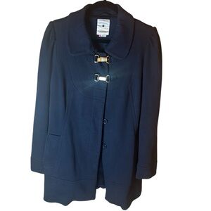 Elevenses Navy Pea Coat with Gold Accents